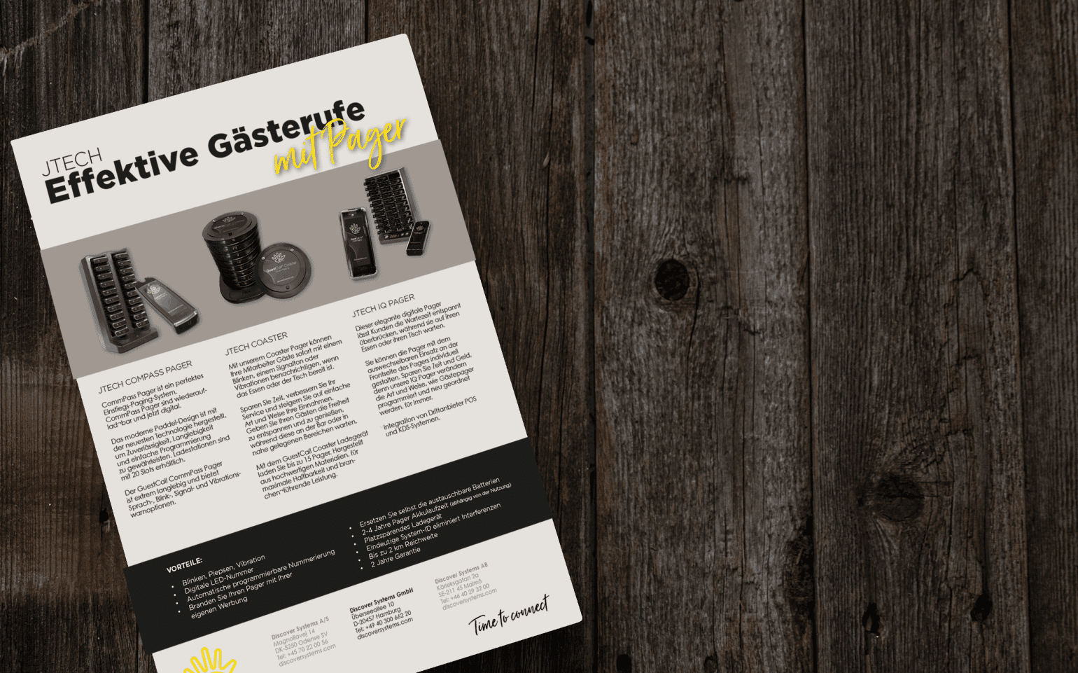 Beschreibung eines Anrufsystems auf etwas, das wie eine Broschüre, eine Wochenzeitschrift aussieht